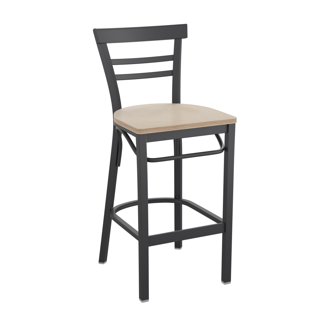 HERCULES Black Two-Slat Ladder Back Metal Restaurant Barstool - Antique White Wood Seat