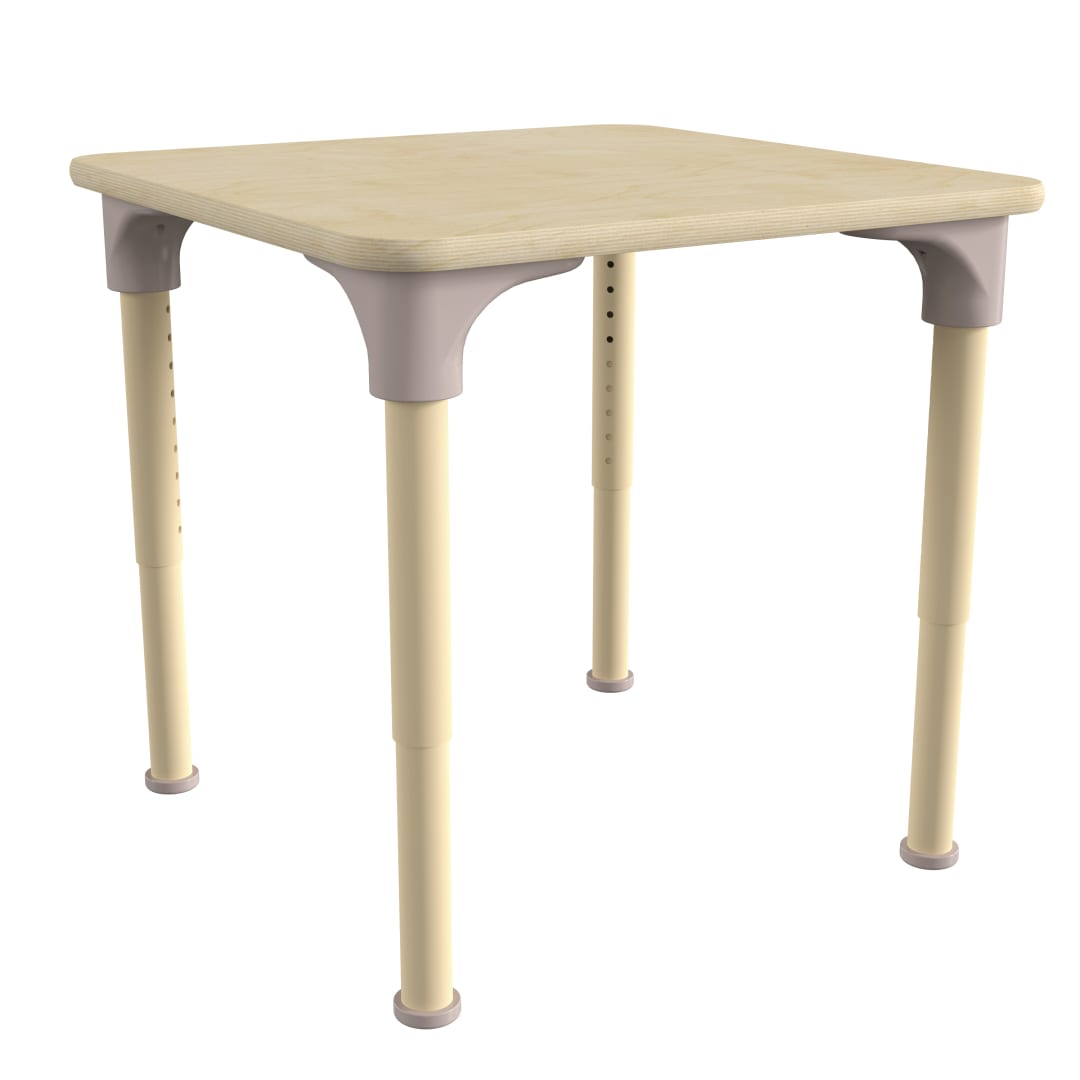 Bright Beginnings 24" Square Commercial Grade Wooden Adjustable Height Classroom Activity Table - Metal Legs Adjust From 15"H - 23"H, Beech