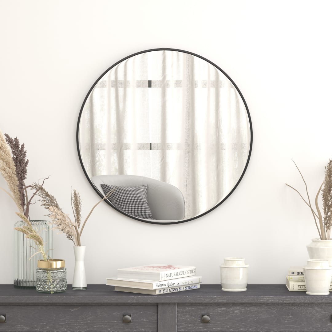 Julianne 30" Round Black Metal Framed Wall Mirror - Large Accent Mirror for Bathroom, Vanity, Entryway, Dining Room, &amp; Living Room