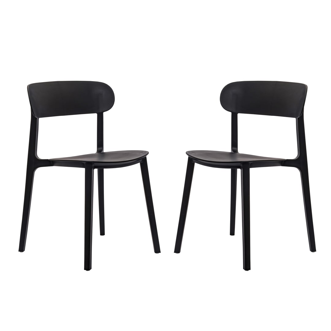 Dover Set of 2 Indoor-Outdoor Stacking Patio Chairs with Curved Backrests, Commercial All-Weather Resin Chairs in Black