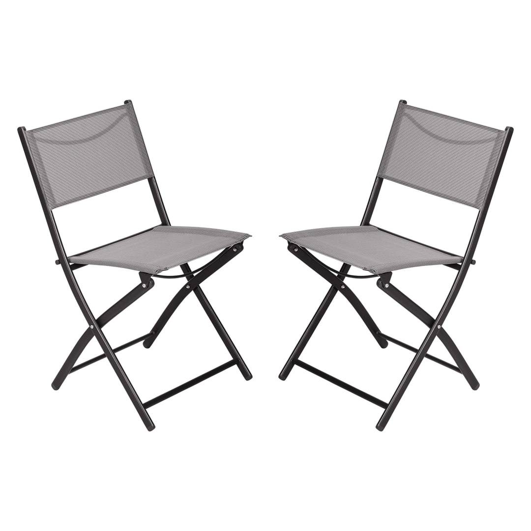 Brazos Set of 2 Commercial Grade Indoor/Outdoor Folding Chairs with Gray Flex Comfort Material Backs and Seats and Black Metal Frames
