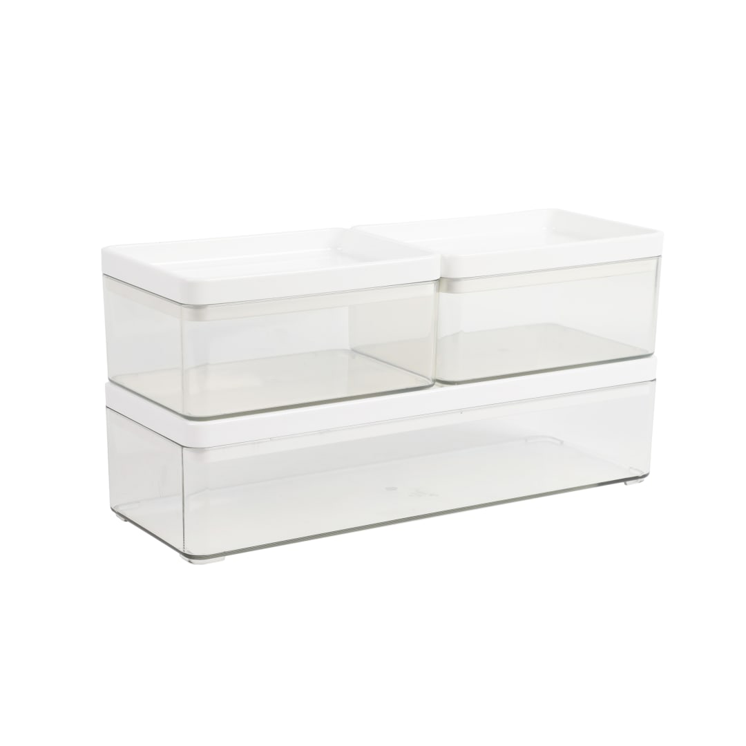 Grady Set of 3 Clear Plastic Stackable Storage Boxes with White Plastic Lids
