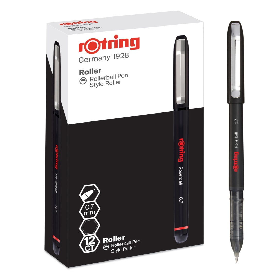 rOtring RollerBall® Pen | Fine Point (0.7 mm) for Clear Writing | Black Ink | 12 Count