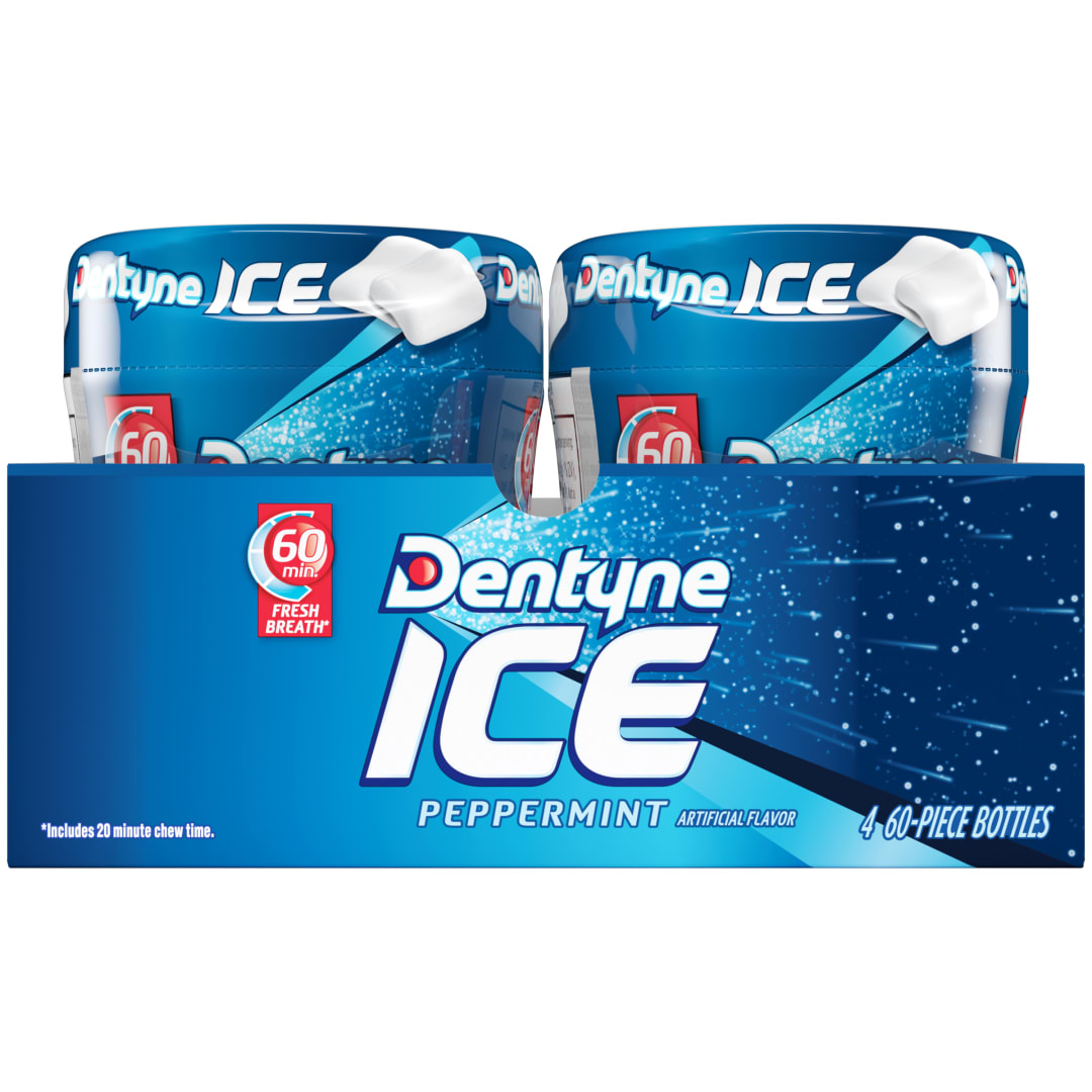Dentyne Ice Sugar Free Chewing Gum Peppermint 60 pc Bottles - 4 Pack