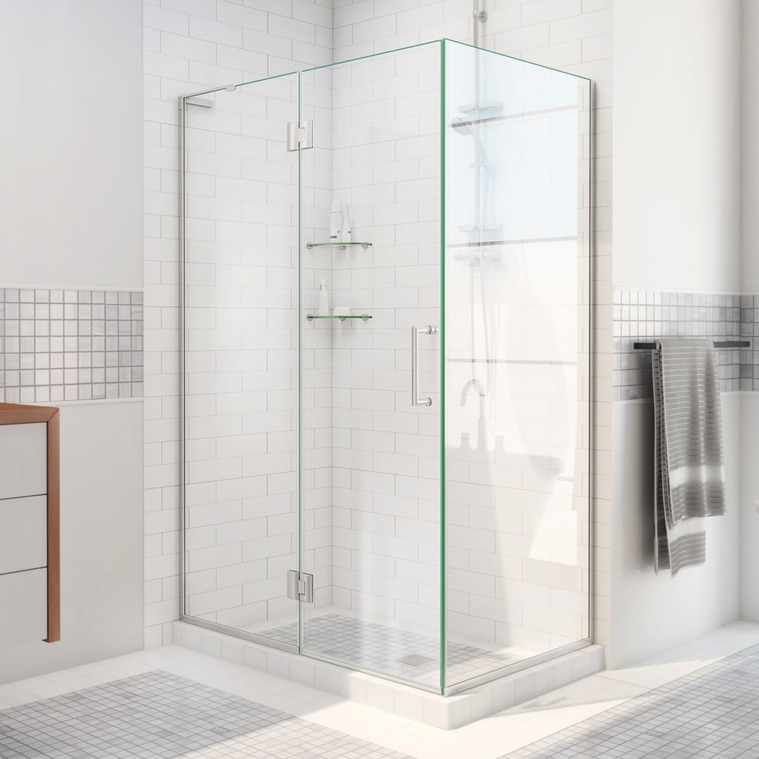 DreamLine Unidoor-X 29 3/8 inch W x 34 inch D x 72 inch H Frameless Hinged Shower Enclosure in Brushed Nickel
