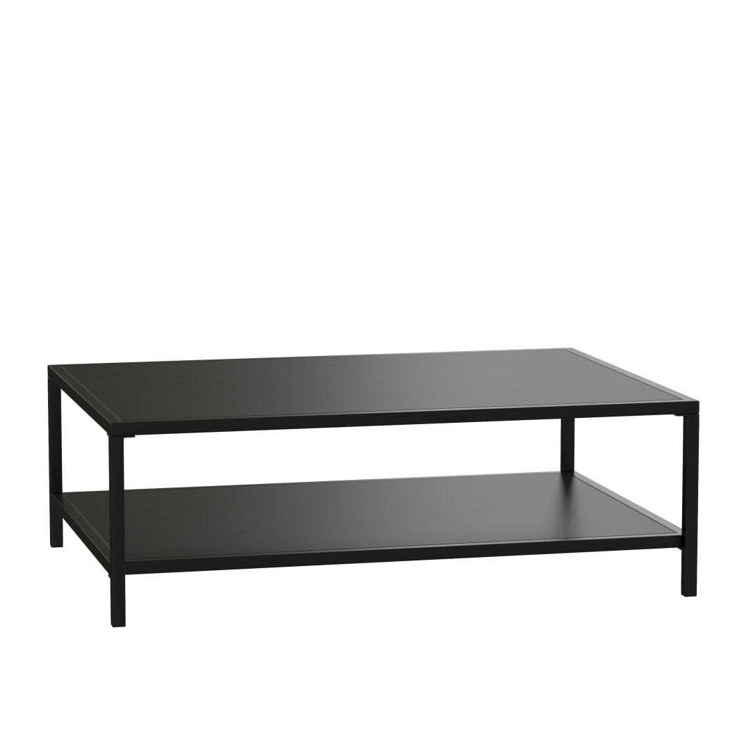 Brock Outdoor 2 Tier Patio Coffee Table Commercial Grade Black Coffee Table for Deck, Porch, or Poolside-Steel Square Leg Frame