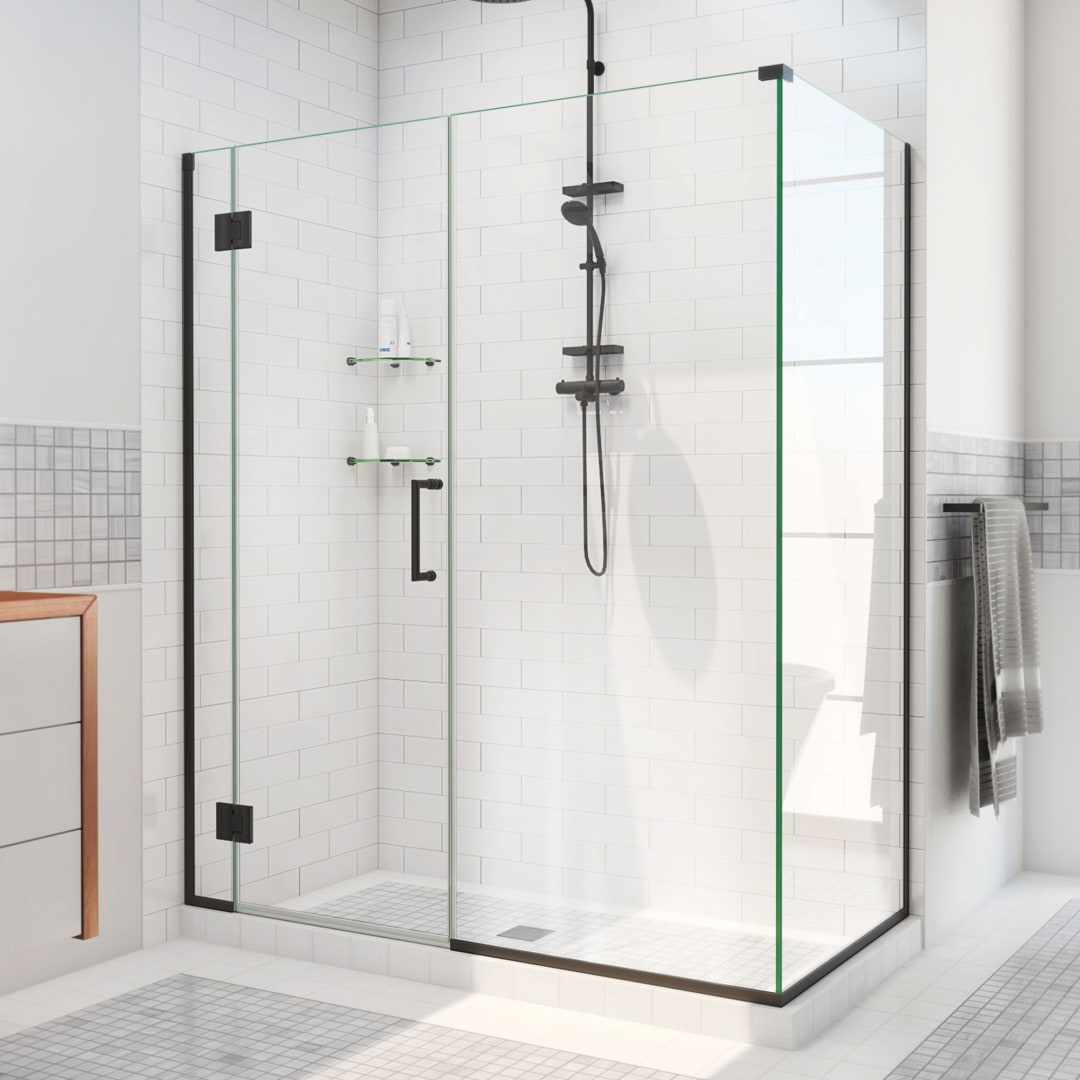 DreamLine Unidoor-X 64 inch W x 30 3/8 inch D x 72 inch H Frameless Hinged Shower Enclosure in Matte Black