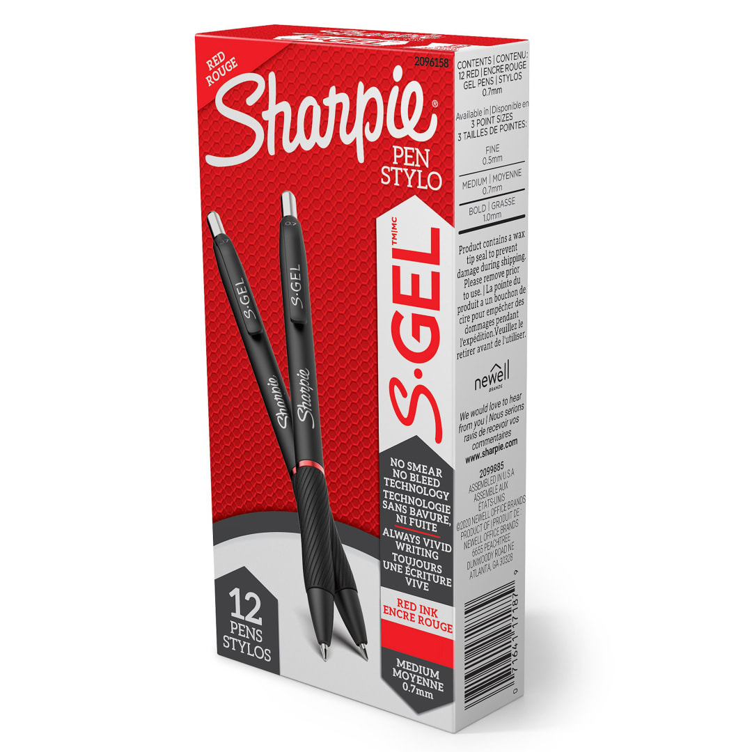 Sharpie® S-Gel, Gel Pens, Medium Point (0.7mm), Red Ink Gel Pen, 12 Count