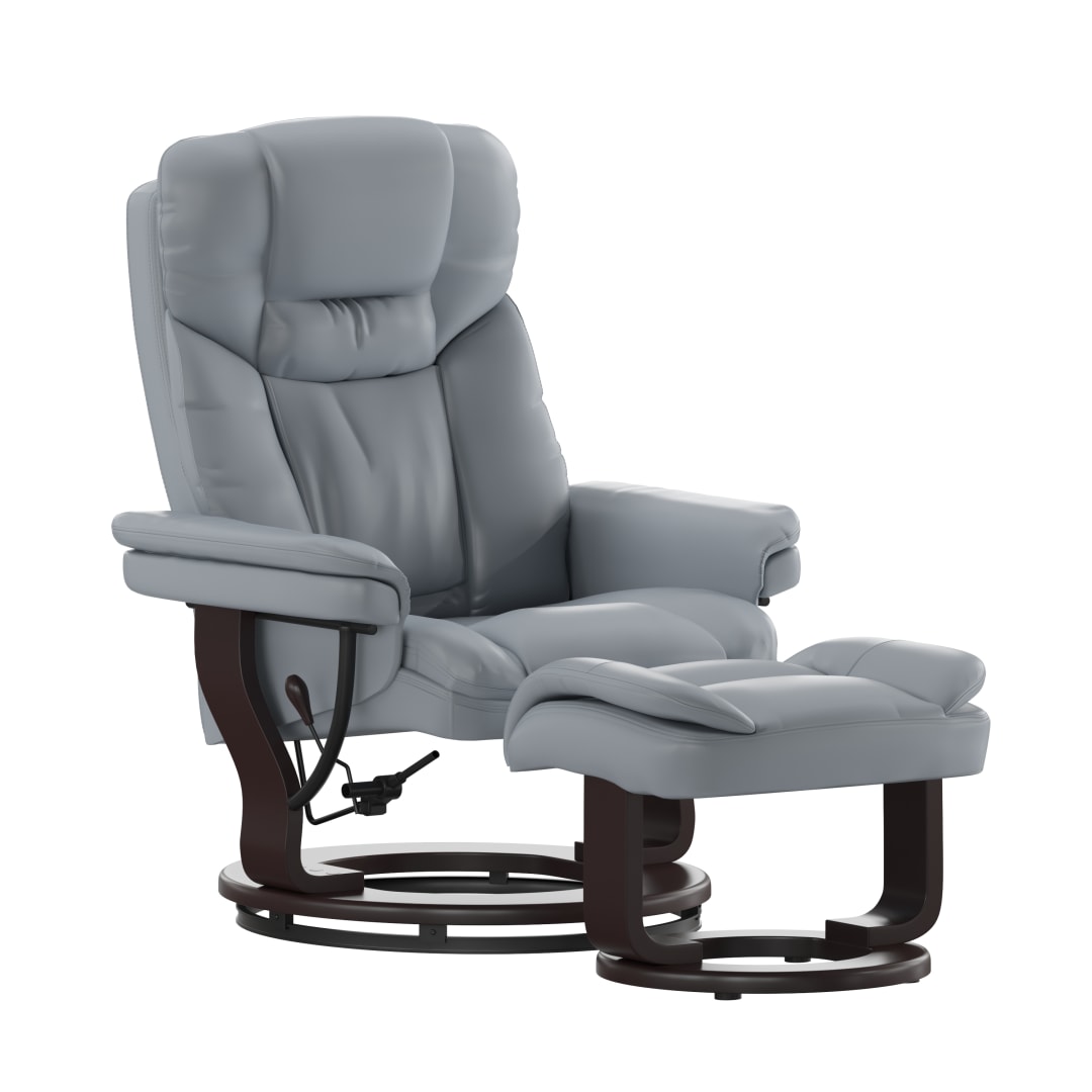 Allie Recliner Chair with Ottoman | Gray LeatherSoft Swivel Recliner Chair with Ottoman Footrest