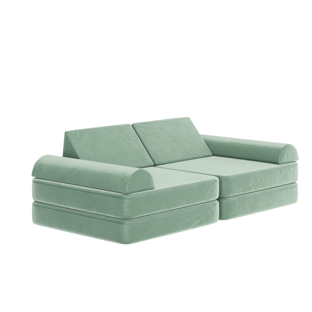 Marlowe 56" Modular Kids Play Couch with 6 Soft Foam Sectional Sofa Pieces in Sage