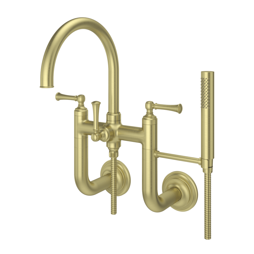 Tisbury Wall Mounted Tub Filler with Hand Shower in Brushed Gold