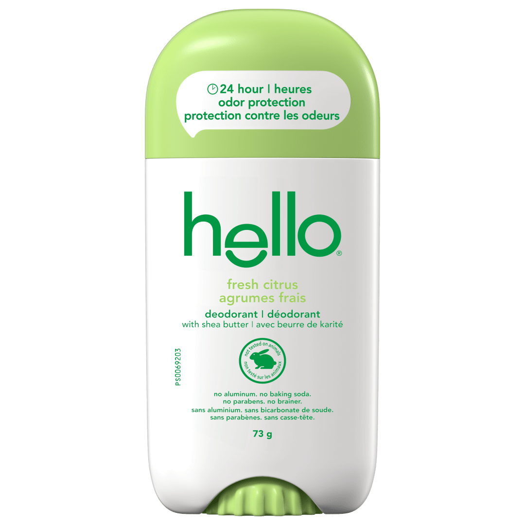 hello Fresh Citrus Aluminum Free Deodorant for Women and Men with Shea Butter, 24-Hour Freshness, Baking Soda Free Deodorant, Dermatologically Tested, 73 g Deodorant Stick