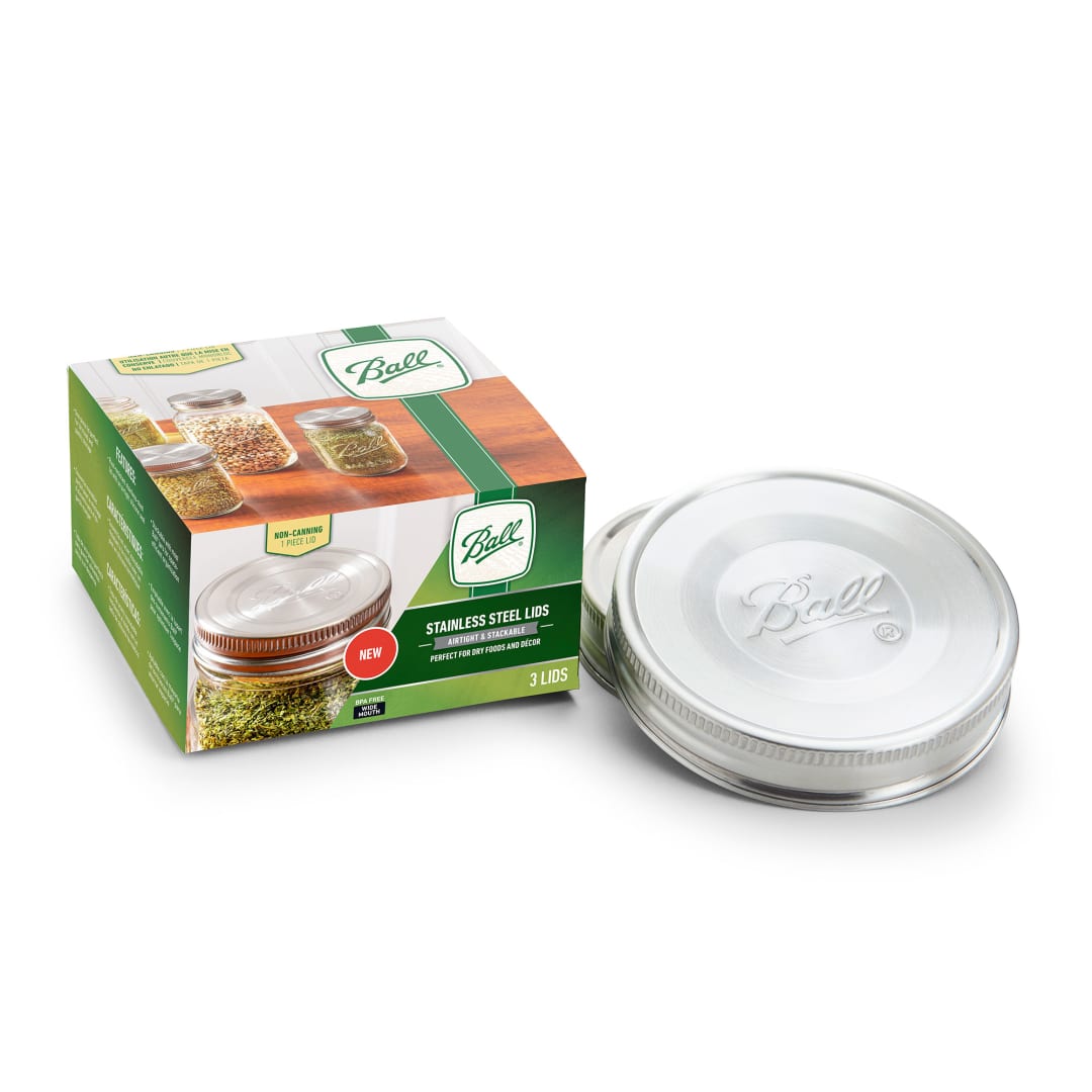 Ball® Jar Stainless Steel One-Piece Mason Jar Lids, Wide Mouth, 3-Pack