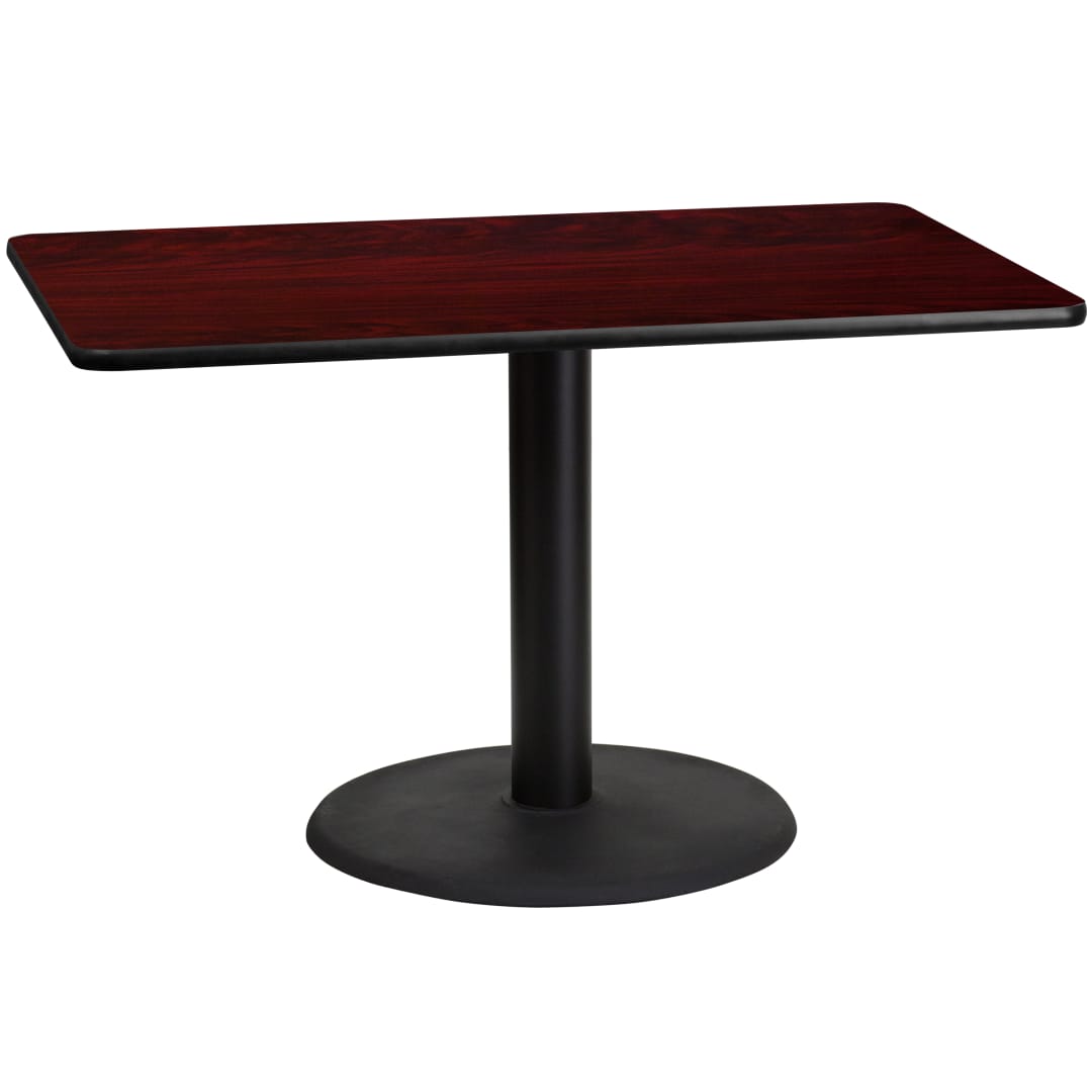 Graniss 30'' x 48'' Rectangular Mahogany Laminate Table Top with 24'' Round Table Height Base