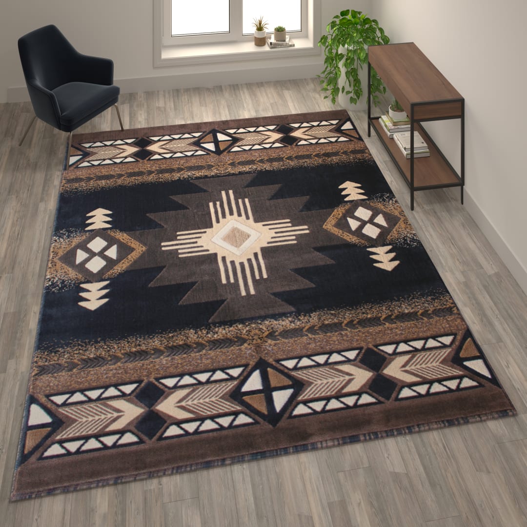 Mohave Collection 8' x 10' Black Traditional Southwestern Style Area Rug - Olefin Fibers with Jute Backing