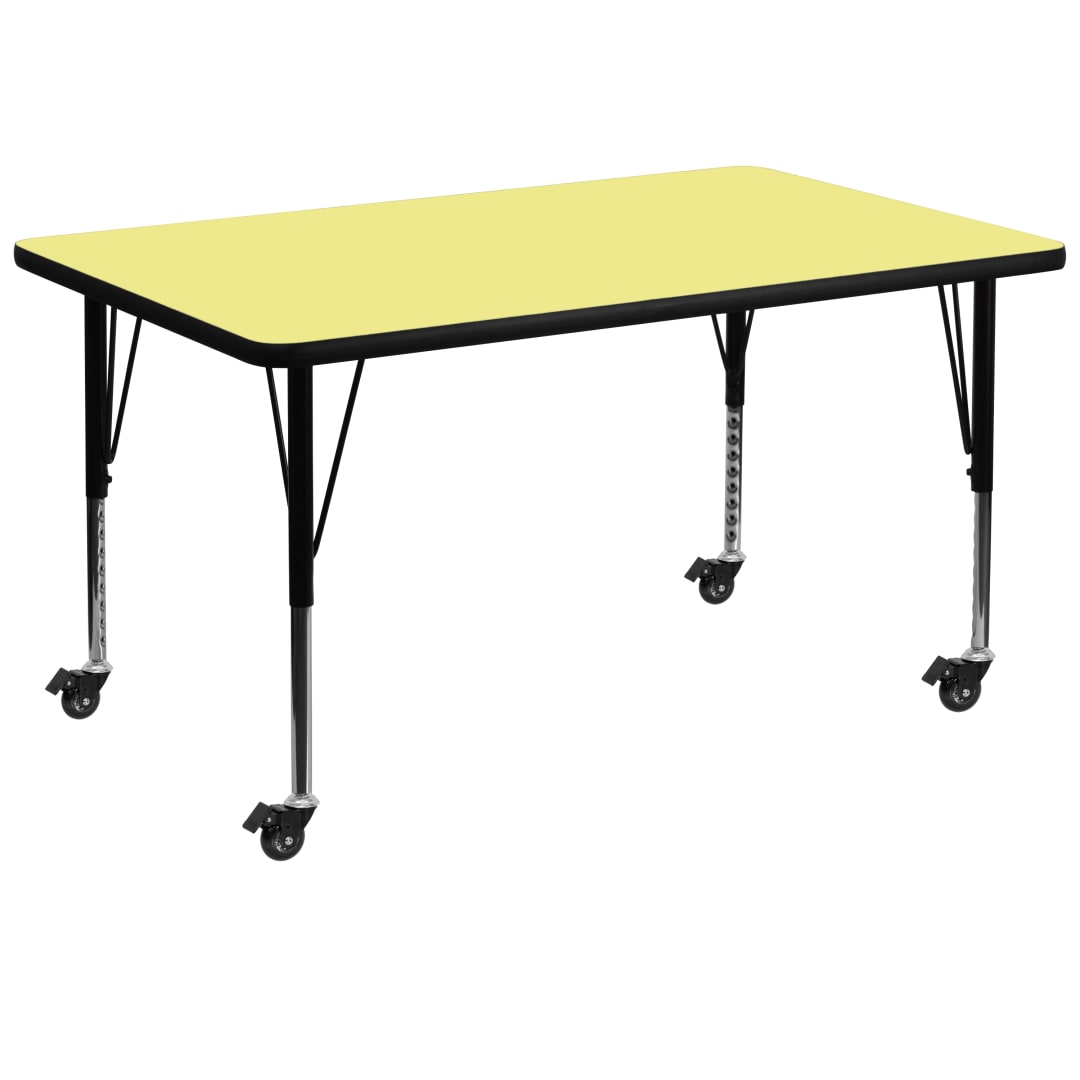 Wren Mobile 36''W x 72''L Rectangular Yellow Thermal Laminate Activity Table - Height Adjustable Short Legs