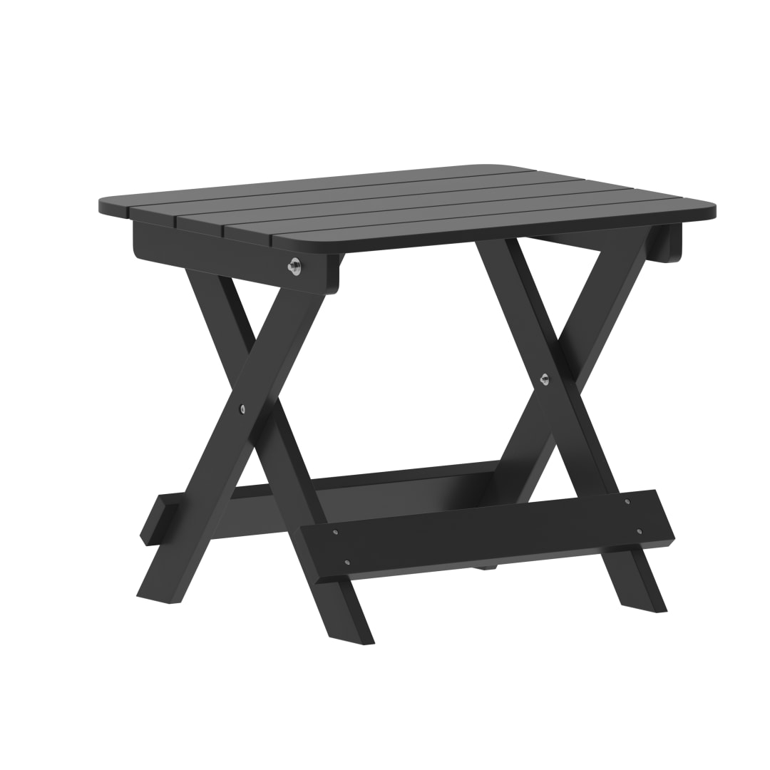 Halifax Outdoor Folding Side Table, Portable All-Weather HDPE Adirondack Side Table in Black
