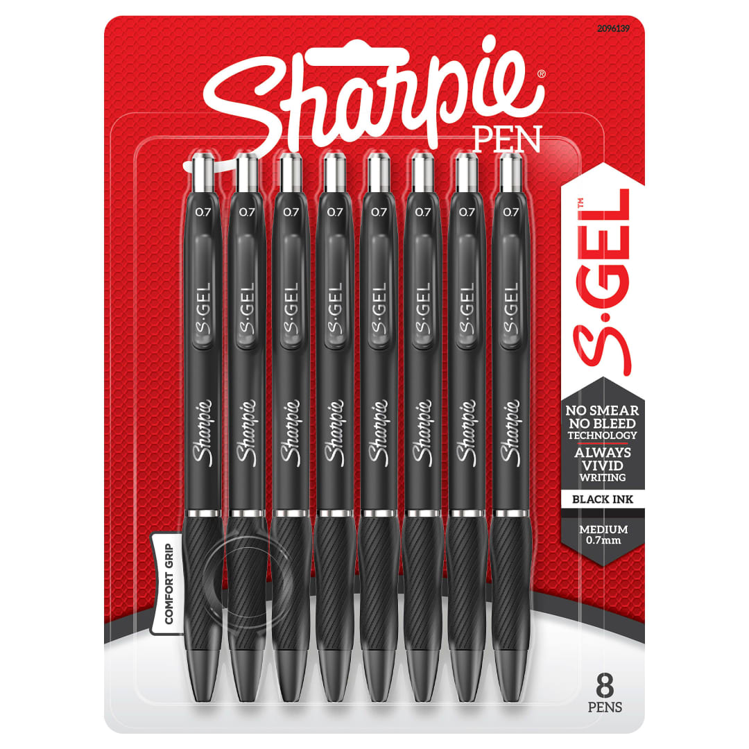 Sharpie® S-Gel, Gel Pens, Medium Point (0.7mm), Black Ink Gel Pen, 8 Count
