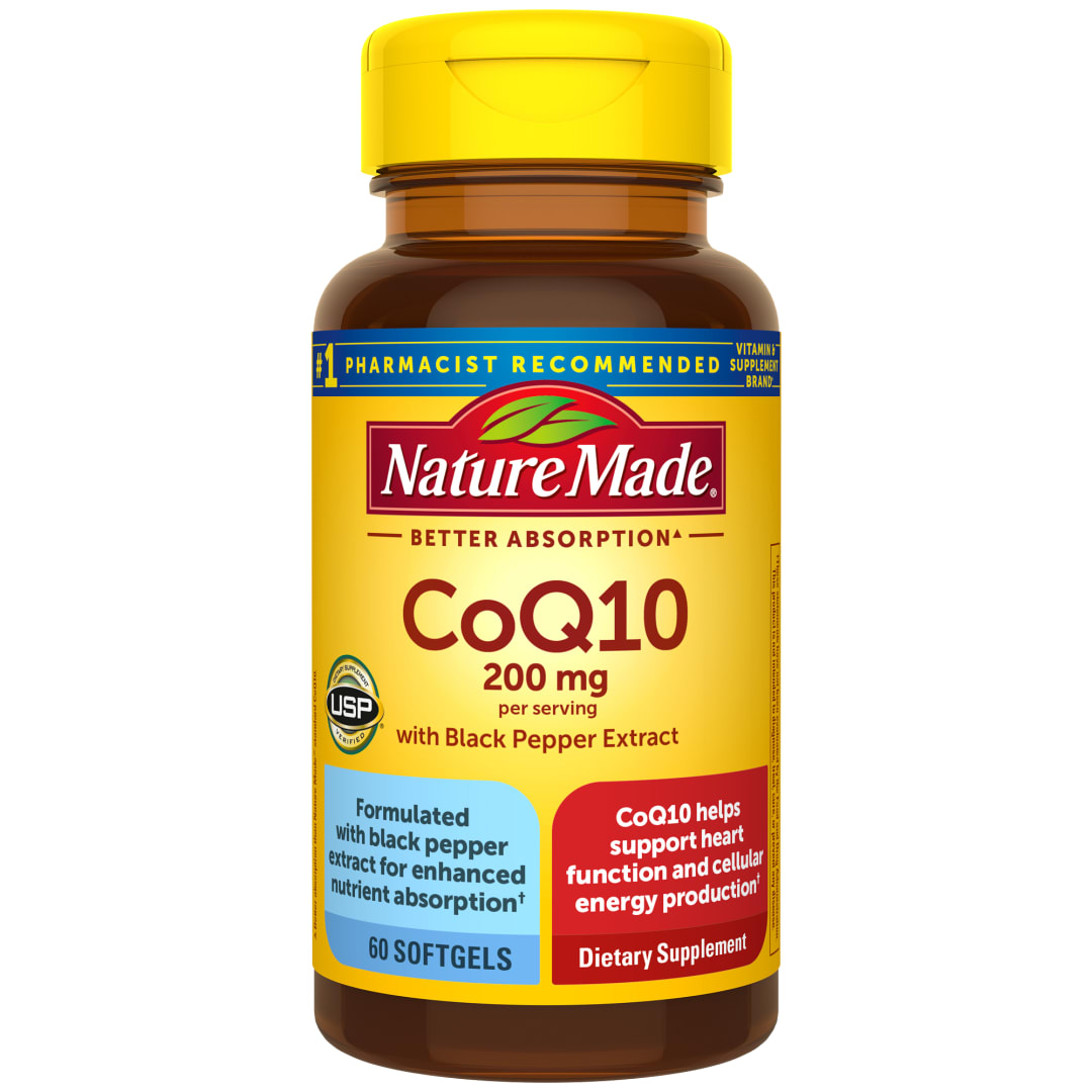 Nature Made CoQ10 200mg per serving with Black Pepper Extract for Enhanced Nutrient Absorption, Heart Health Support, 60 Softgels, 30 Day Supply
