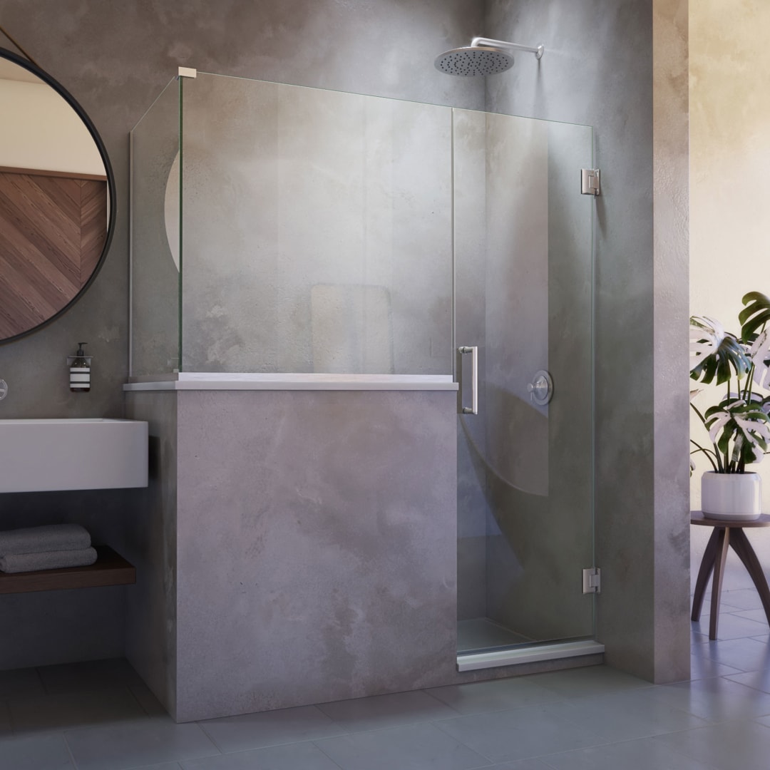 DreamLine Unidoor Plus 60 inch W x 30 3/8 inch D x 72 inch H Frameless Hinged Shower Enclosure in Brushed Nickel