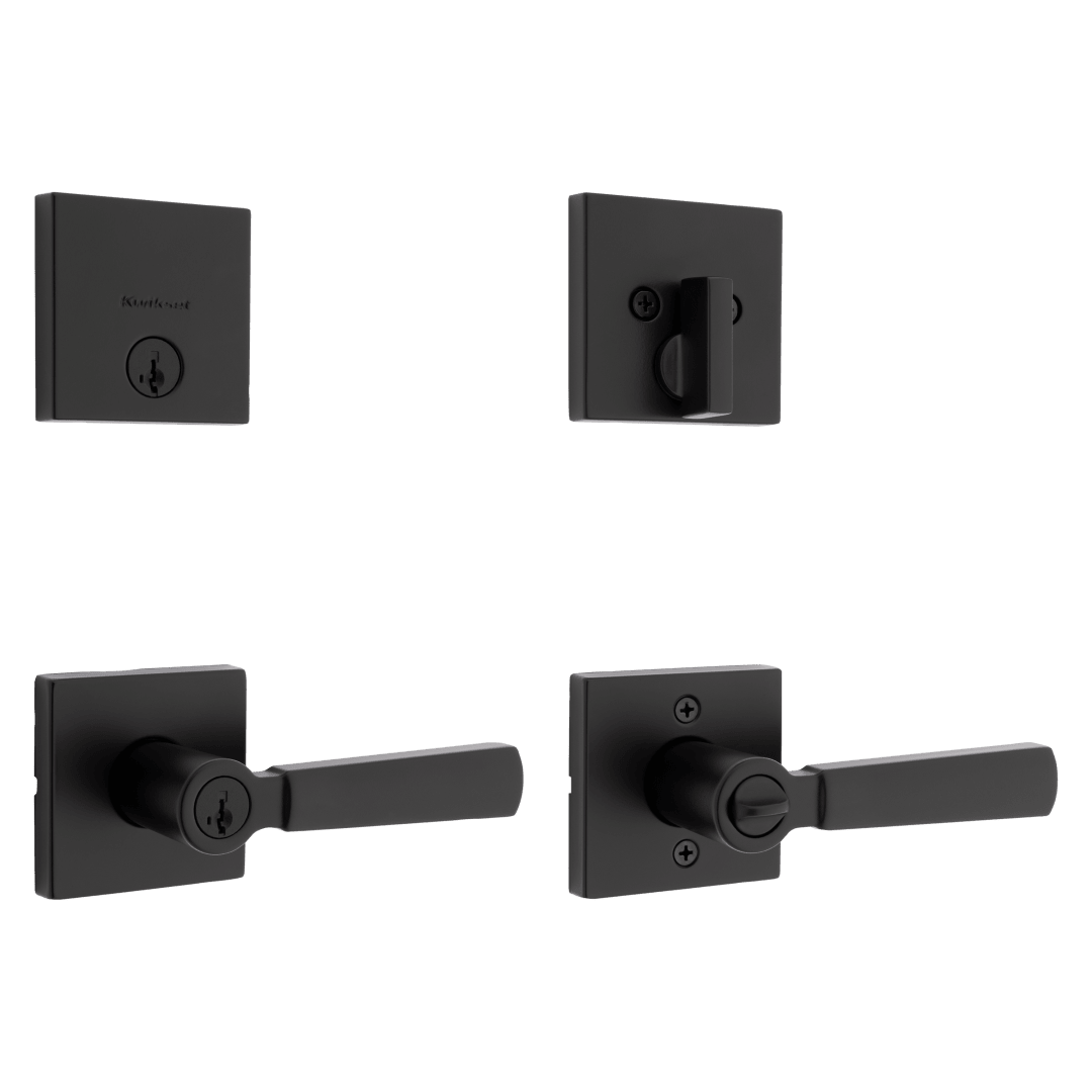 991 Perth Keyed Entry Lever and Single Cylinder Deadbolt Combo Pack featuring SmartKey Security™ in Matte Black