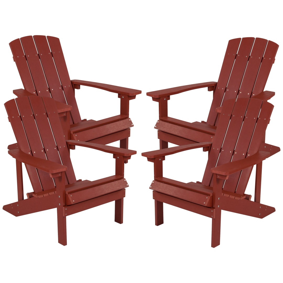 Set of 4 Charlestown All-Weather Poly Resin Wood Adirondack Chairs in Red