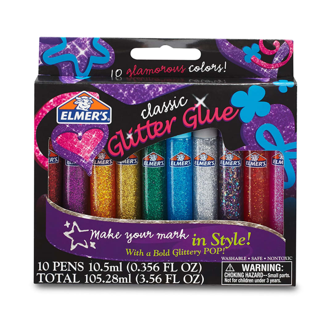 Elmers Washable Glitter Glue Pens, Classic Rainbow Colors, Great for Making Arts, Crafts, Slime, Squishies, 10 Count