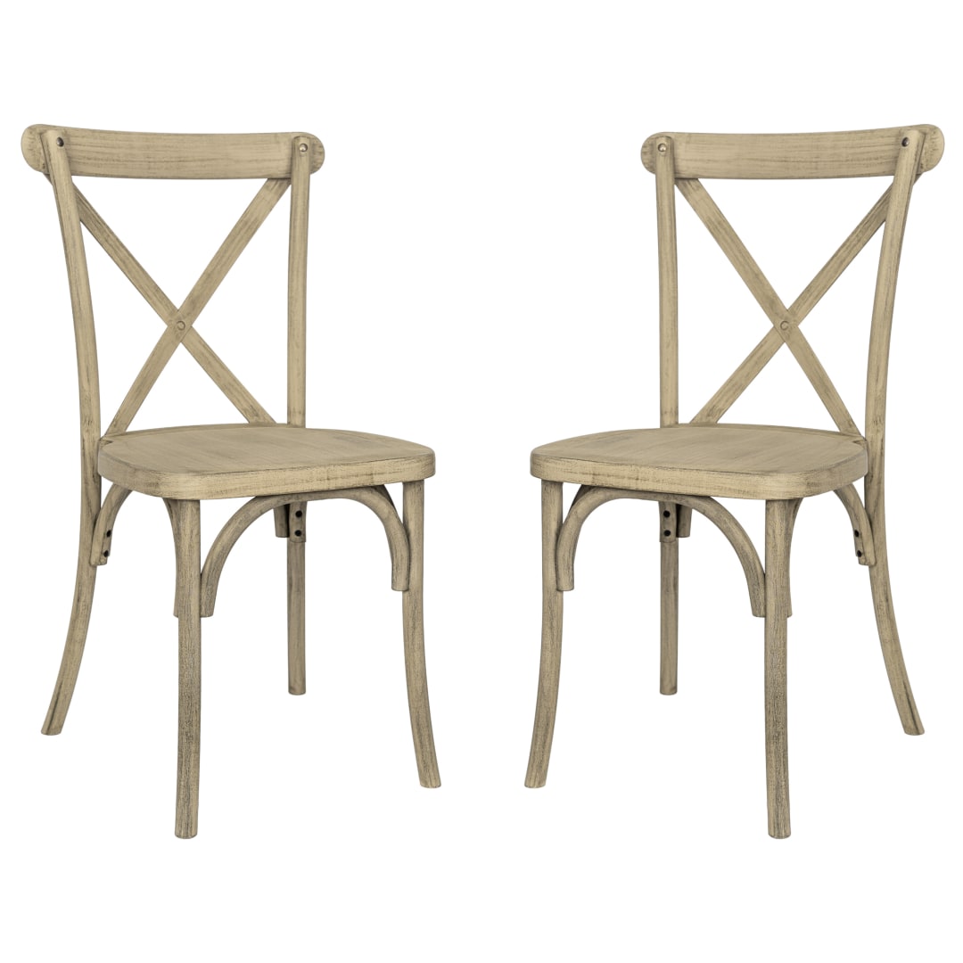 HERCULES 2 Pack Commercial Light Oak Indoor/Outdoor Wood Look Stackable Resin Cross Back Chair