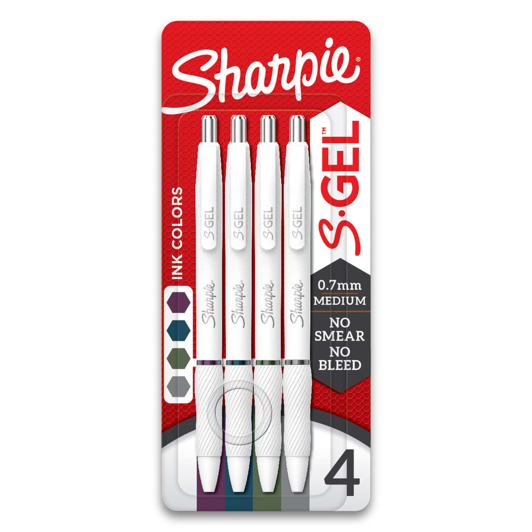 Sharpie S-Gel Bolgrafos de Gel, con Barril a la Moda, Barril Color Blanco Perlado, Punta Media (0.7mm), Colores Vividos Oscuros, 4 Piezas