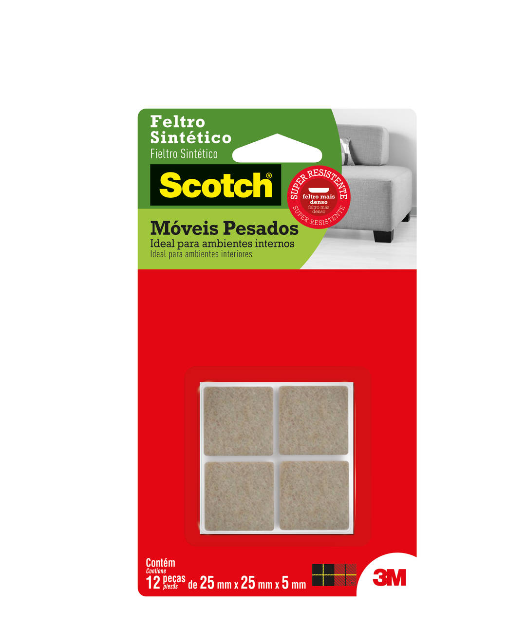 Feltro Sintético para Móveis Pesados 3M™ Scotch™ Quadrado, Marrom, Grande, 12 Unidades