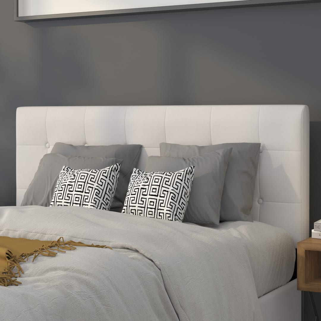 Lennox Tufted Upholstered Full Size Headboard in White Vinyl
