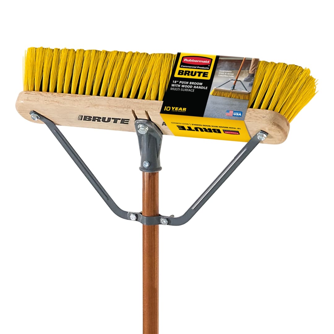 BRUTE 18 in. Multi-Surface Push Broom with Wood Handle