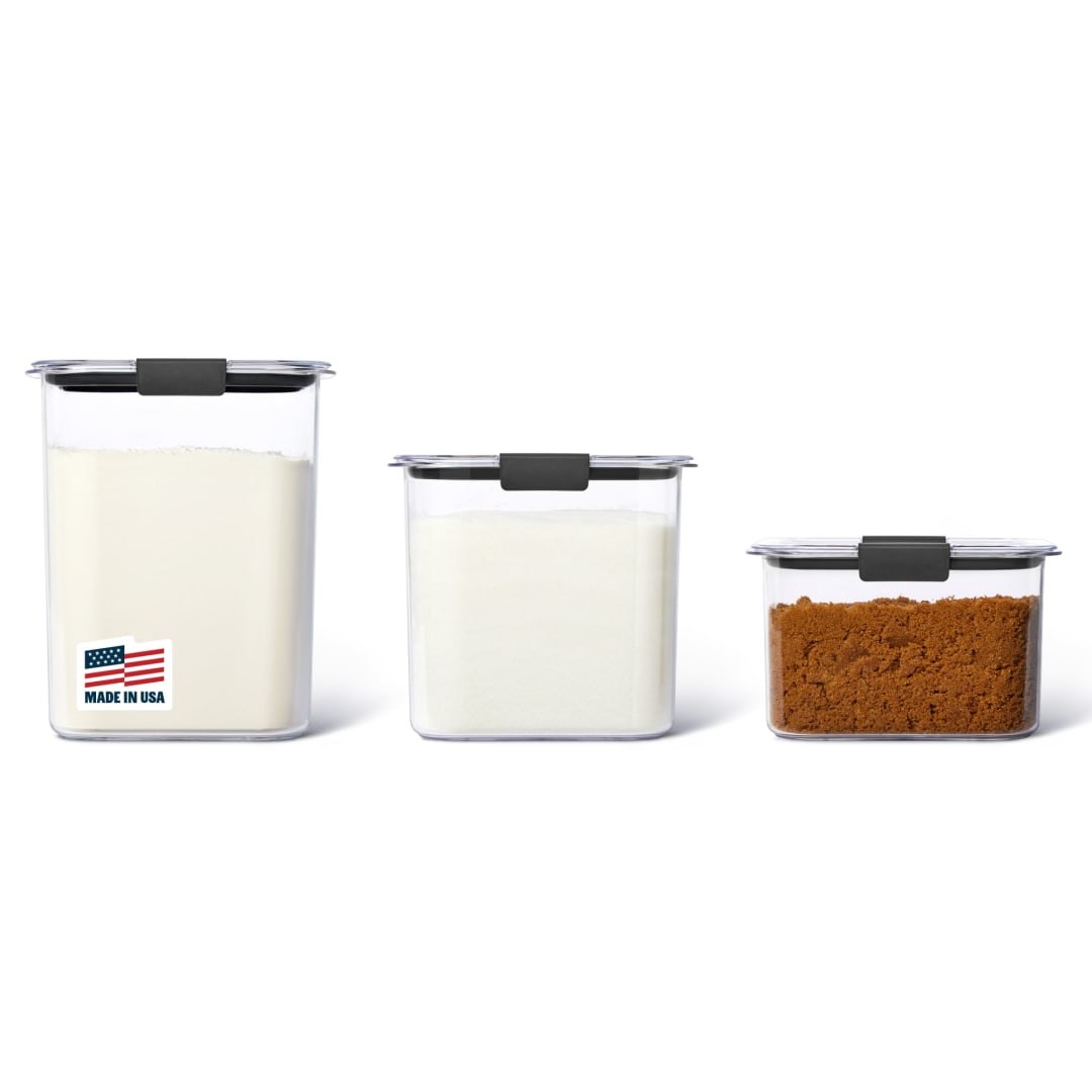 Rubbermaid® Brilliance® Plastic Food Storage Pantry Baking Set of 3 Containers with Lids (6 Pieces Totat), Dishwasher Safe, BPA-Free