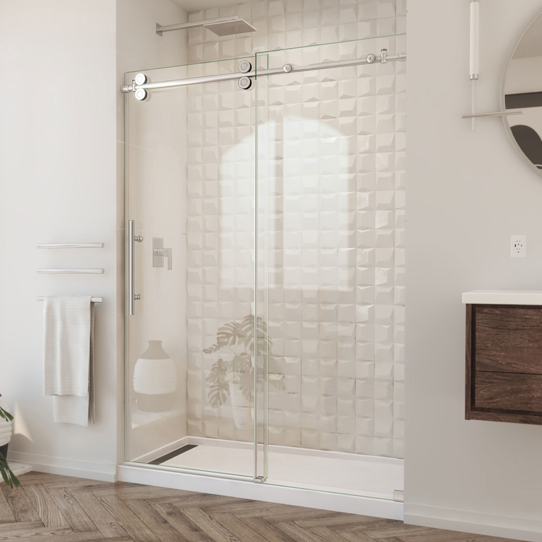 DreamLine Enigma-XO 50 - 54 inch W x 76 inch H Frameless Sliding Shower Door in Brushed Stainless Steel