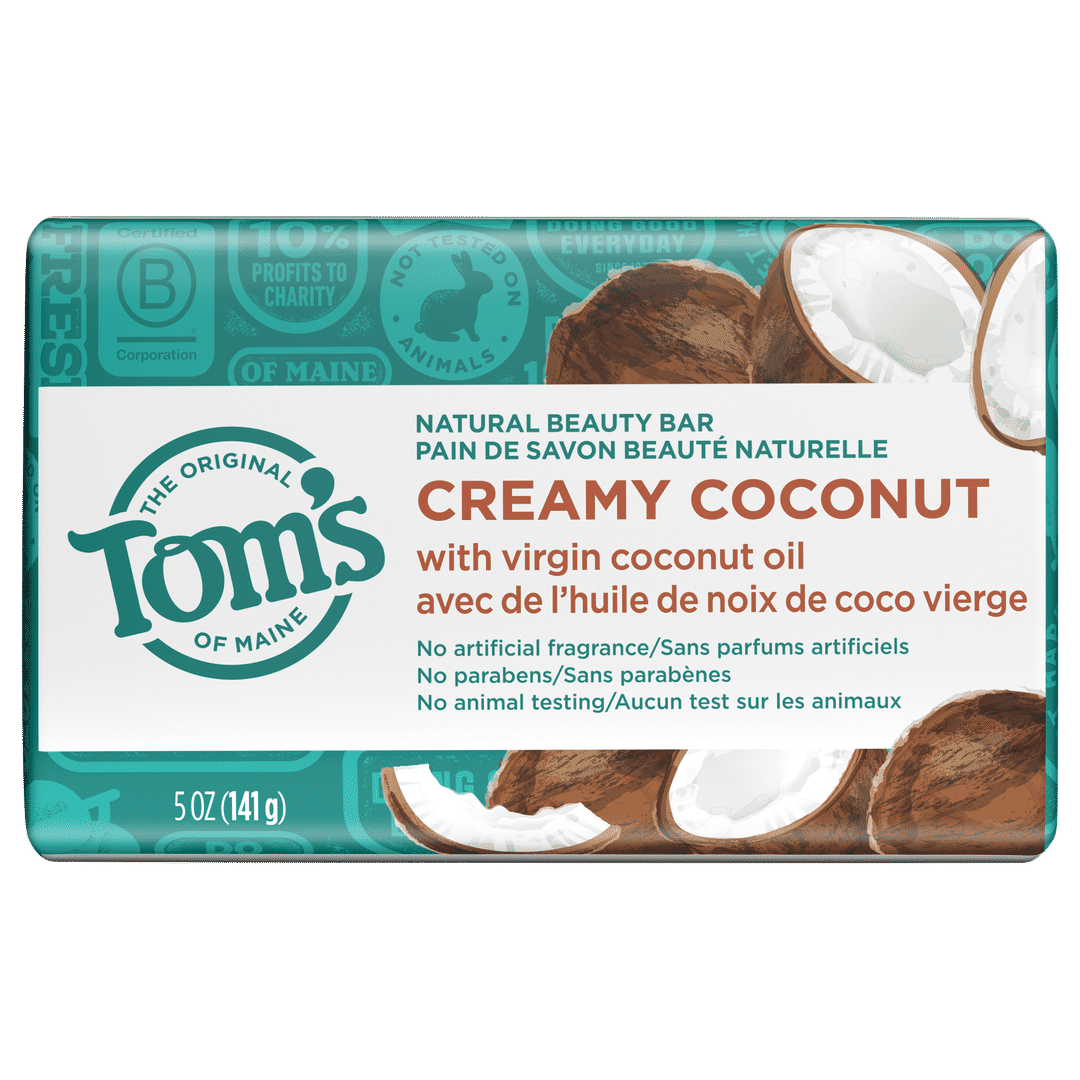 Tom’s of Maine Creamy Coconut Natural Bar Soap with Virgin Coconut Oil, Dermatologically Tested, Paraben Free, Vegan, 5 oz