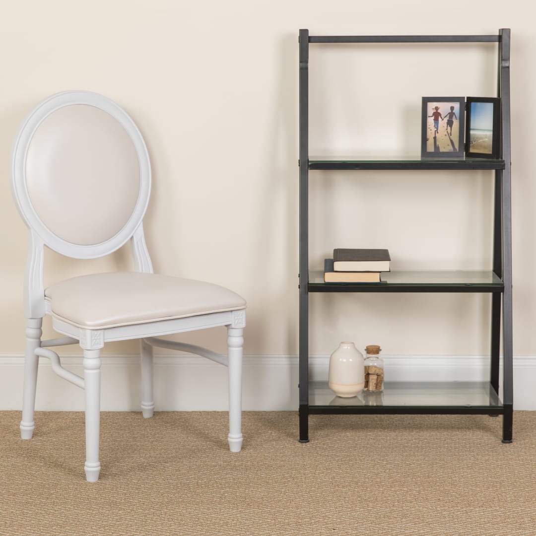 HERCULES Series 900 lb. Capacity King Louis Chair with White Vinyl Back and Seat and White Frame