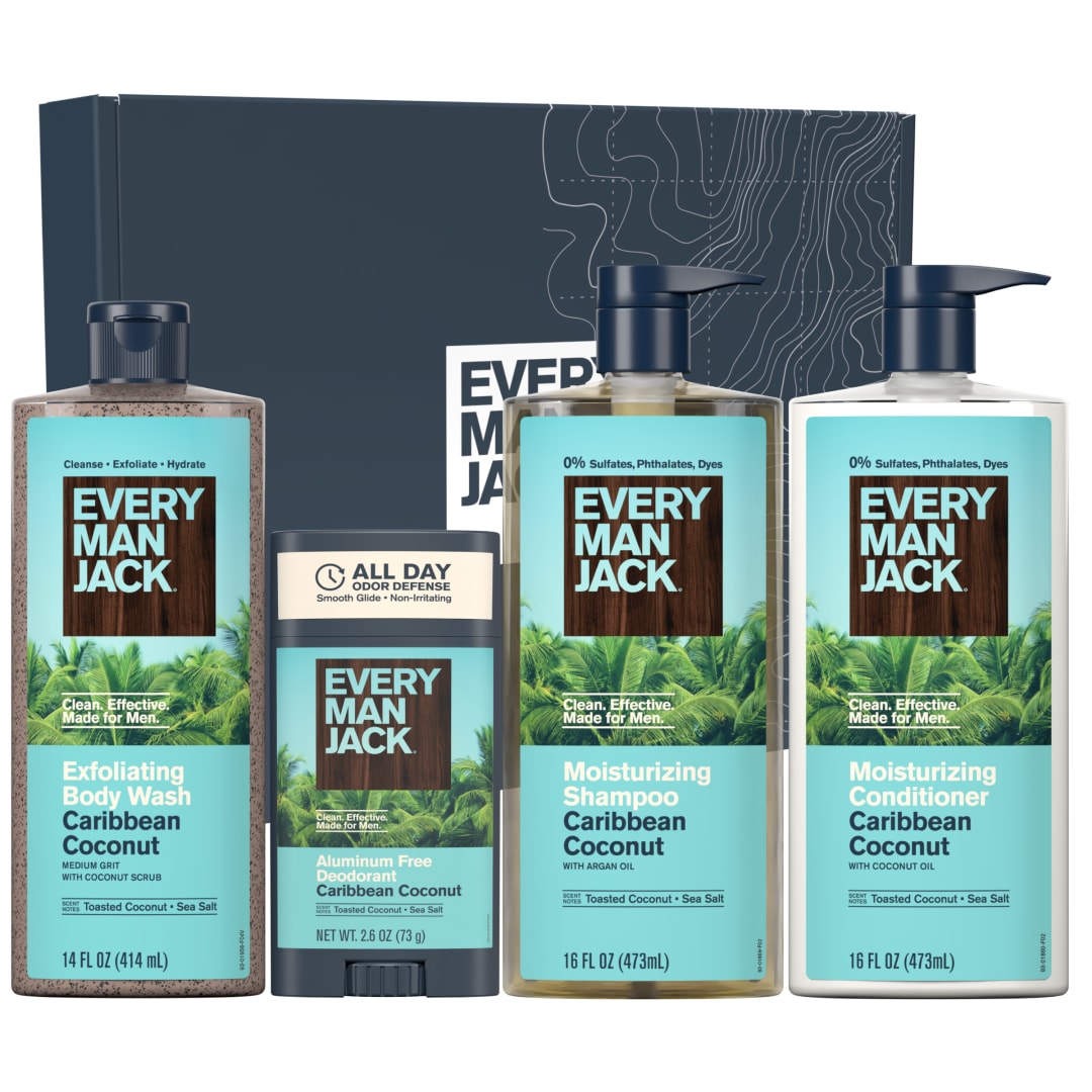 Every Man Jack Bath and Body Shower Gift Set for Men, Caribbean Coconut
