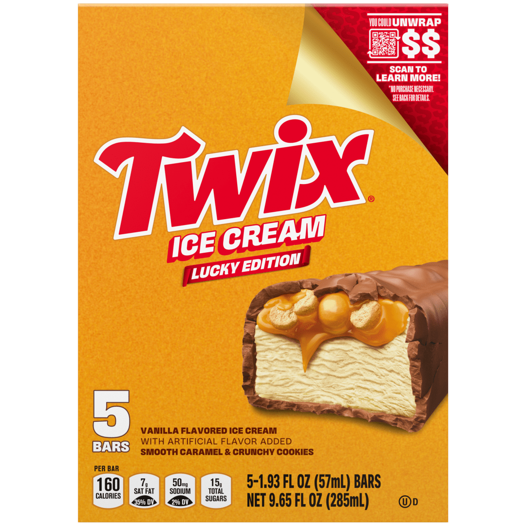 TWIX Ice Cream Bars Vanilla Caramel Chocolatey Cookie Dessert Bar Individually Wrapped, 5 Pack, 1.93 Oz Bars