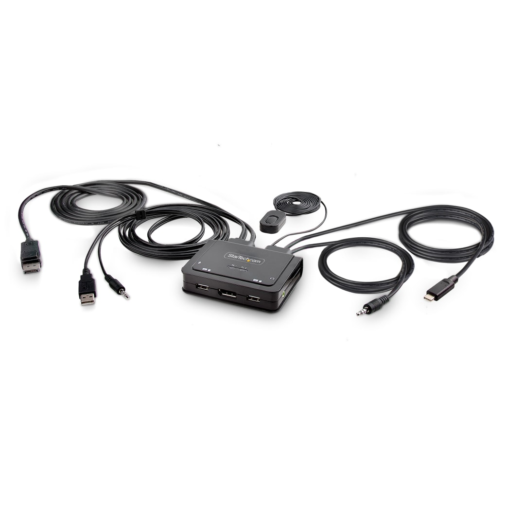 2 Port DisplayPort 4K 60Hz Cable KVM Switch w  one USB C Por