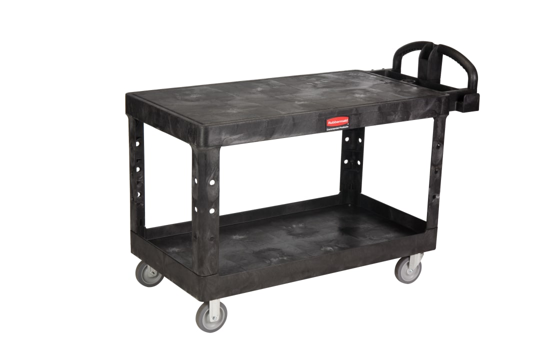 Heavy Duty Ergo Handle Utility Cart, Flat Shelf, Large, Black