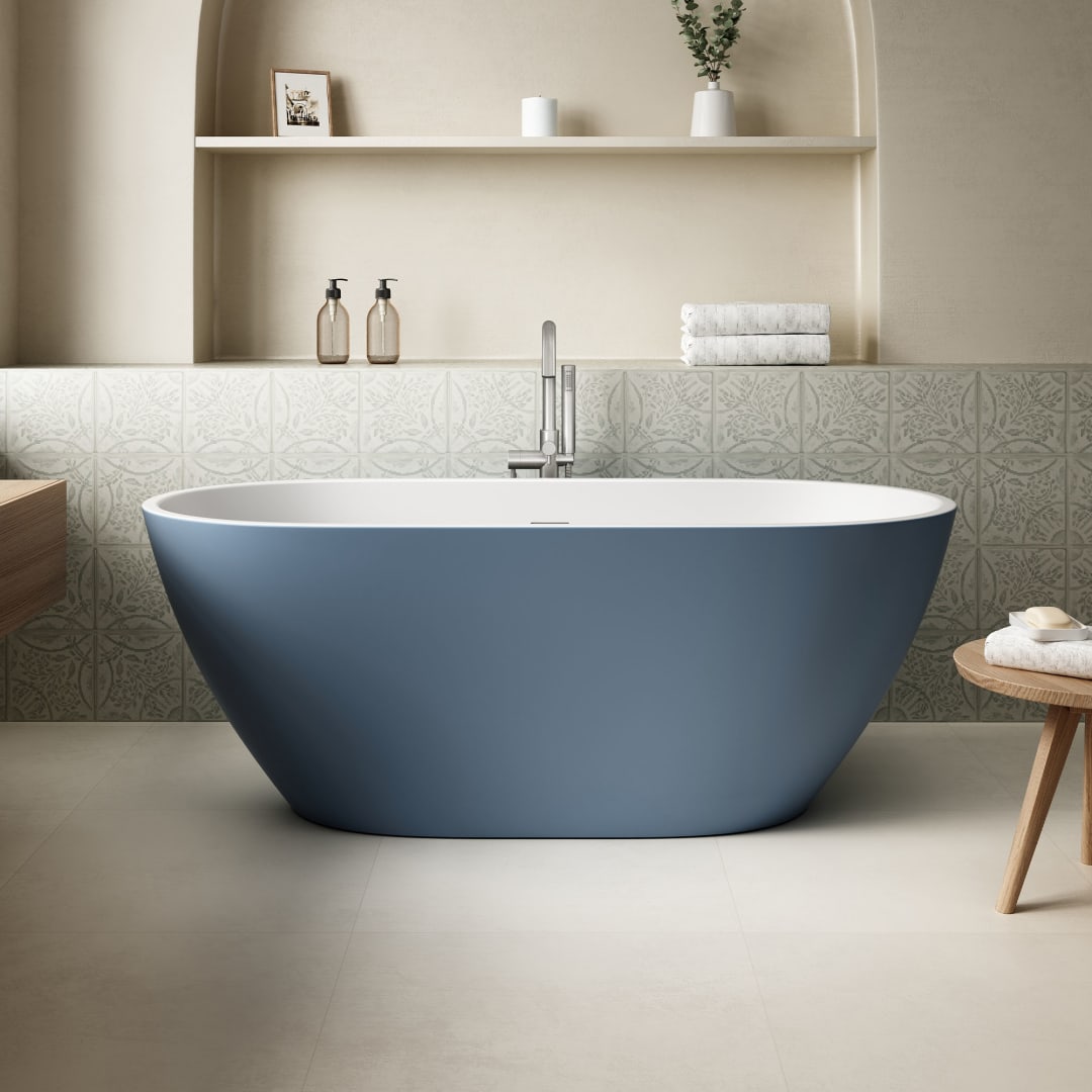 OVE Ayago 59 in. Freestanding Bathtub, Chambray, Modern Design