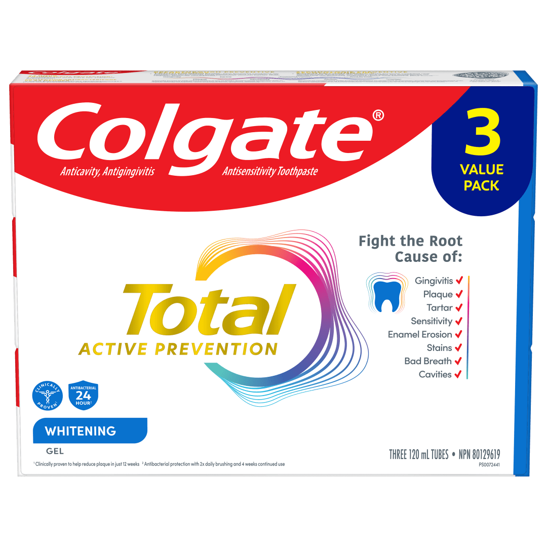 Colgate Total Active Prevention Whitening Toothpaste Gel, Mint Flavour, 120 mL, 3 Pack