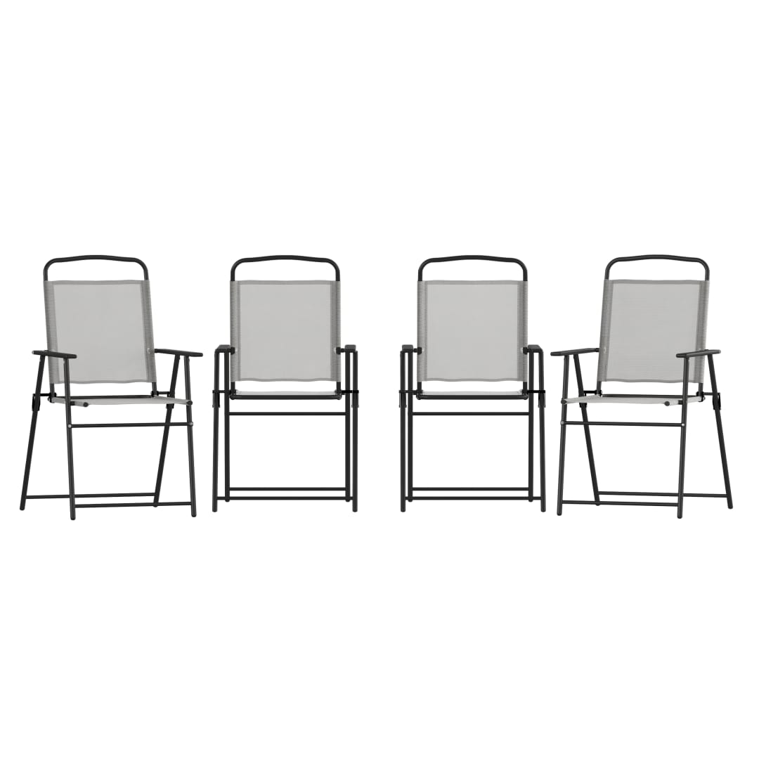Set of 4 Mystic Folding Patio Sling Chairs, Outdoor Textilene Lawn Chairs with Armrests in Gray