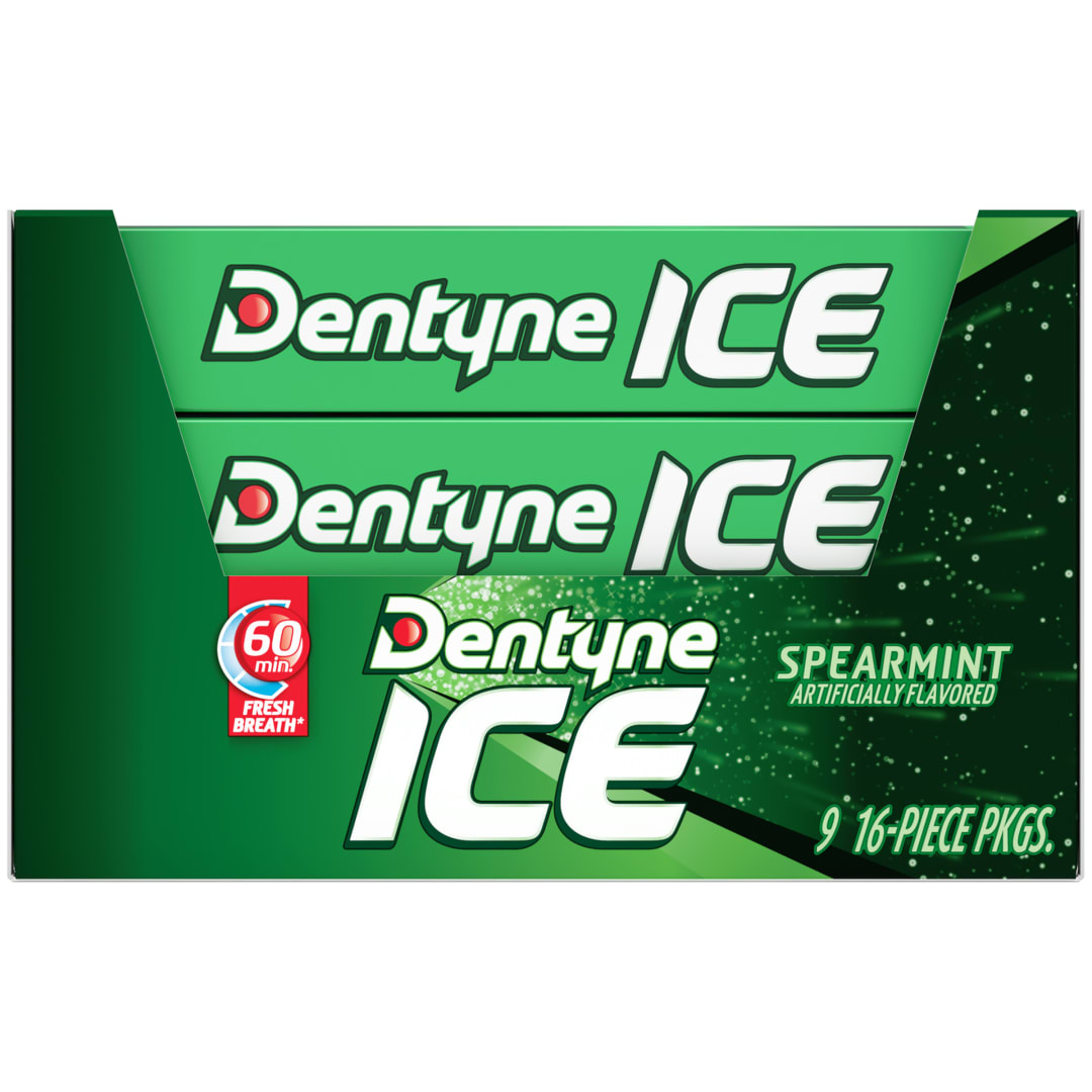 Dentyne Ice Sugar Free Chewing Gum Spearmint 16 pc Singles - 9 Pack