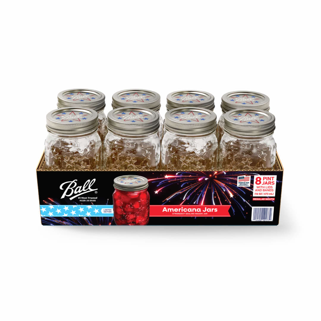 Limited Edition Ball Americana Pint Mason Jar, 16 oz. Regular Mouth Glass Jars, Pint Size Mason Canning Jars, 8 Pack