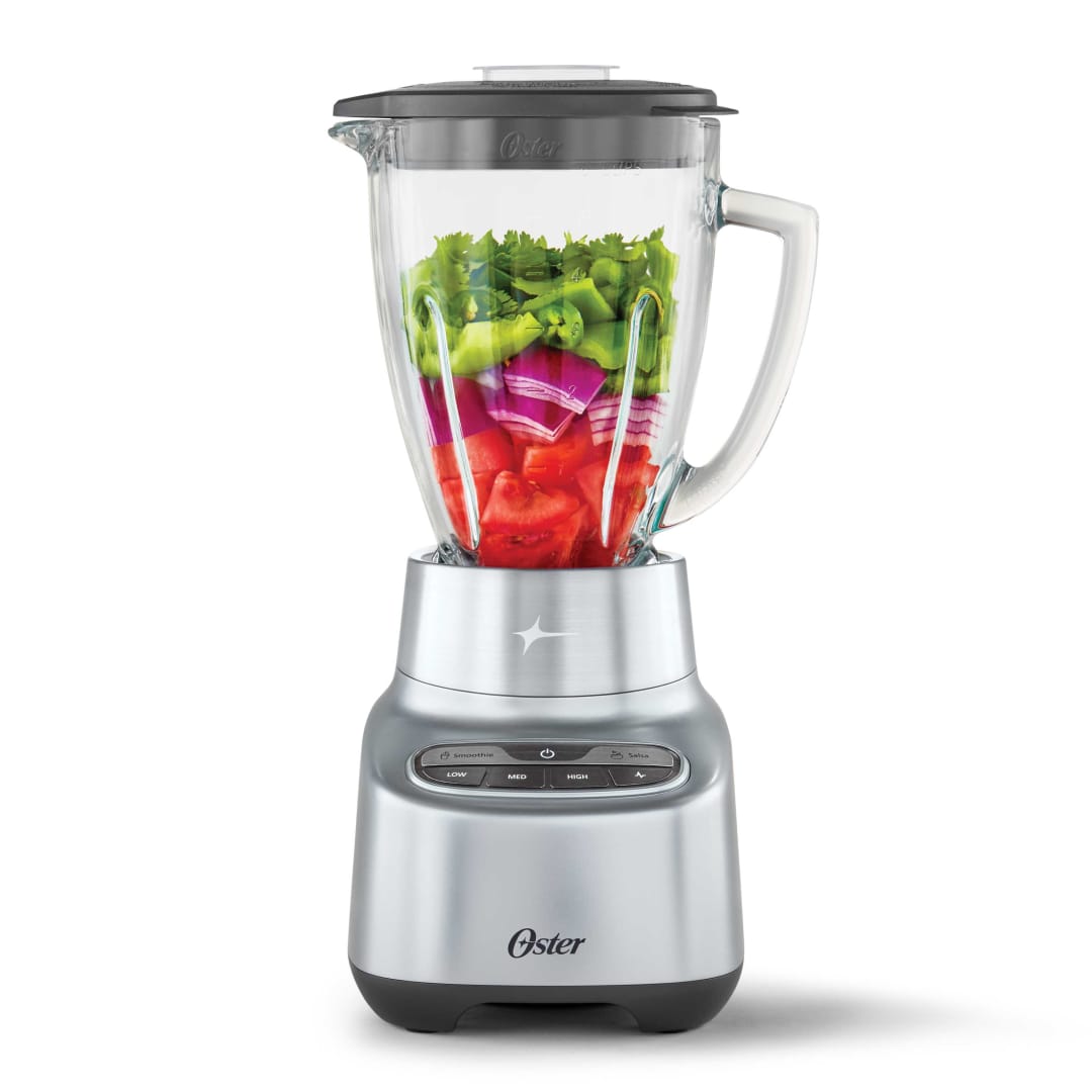 Oster 2-in-1 One Touch Blender with Stainless-Steel Blade and Boroclass Glass Jar, 800-Watt Smoothie Blender