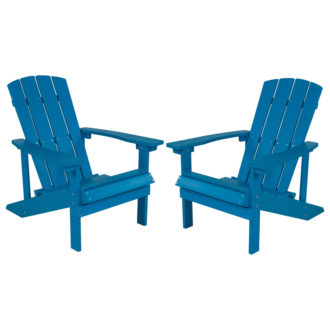 Set of 2 Charlestown All-Weather Poly Resin Wood Adirondack Chairs in Blue