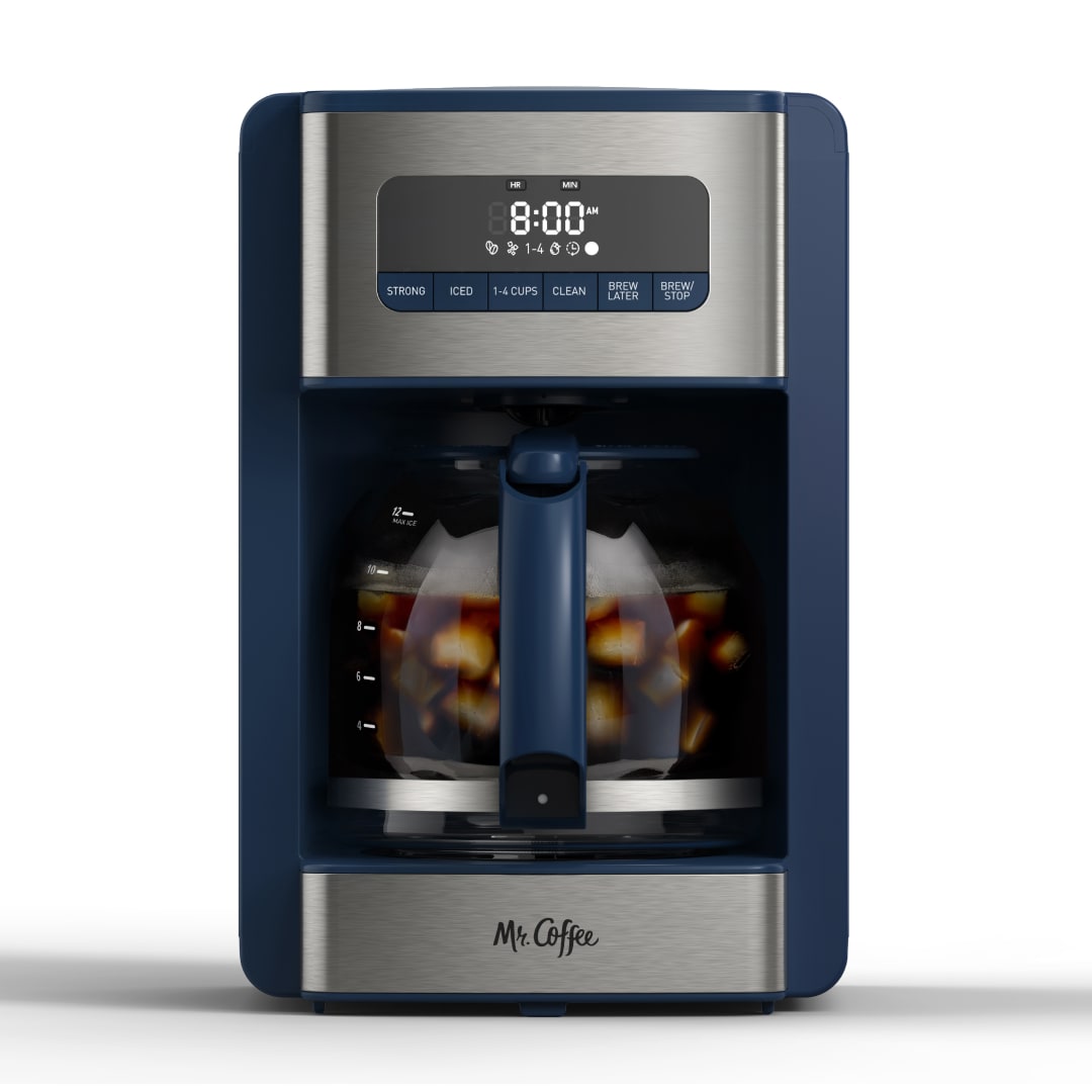 Mr. Coffee® 12 Cup Coffee Maker, Programmable Coffee Maker with Strong Brew and Iced Coffee Brew Settings, Small Batch Setting for 1 to 4 Cups, Abyss Blue