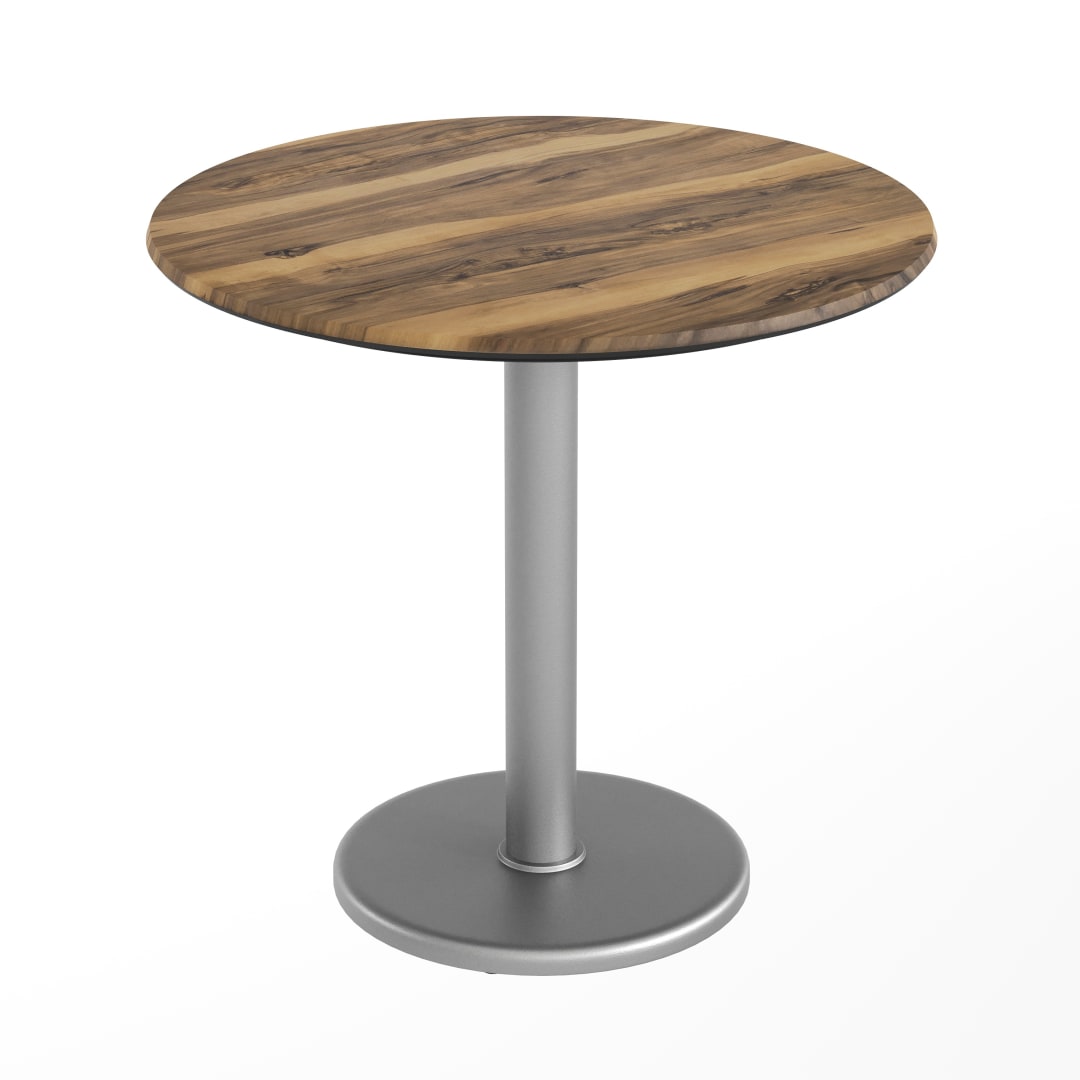 TopGuard 31.25" Round Indoor Outdoor Tabletop in Natural with Seamless Surface Technology and 18" Round Silver Cast Iron Table Base