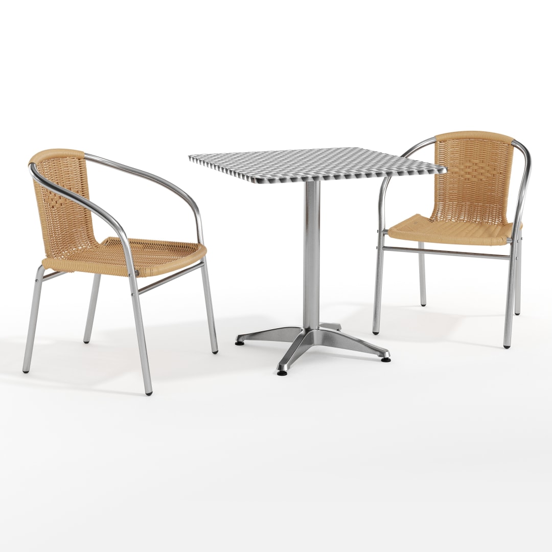 Lila 27.5'' Square Aluminum Indoor-Outdoor Table Set with 2 Beige Rattan Chairs